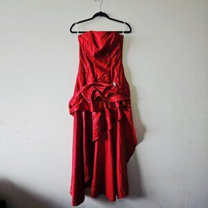 Vtg Jessica McClintock Gunne Sax Dress 5 Red Asymmetrical High Low Prom Corset